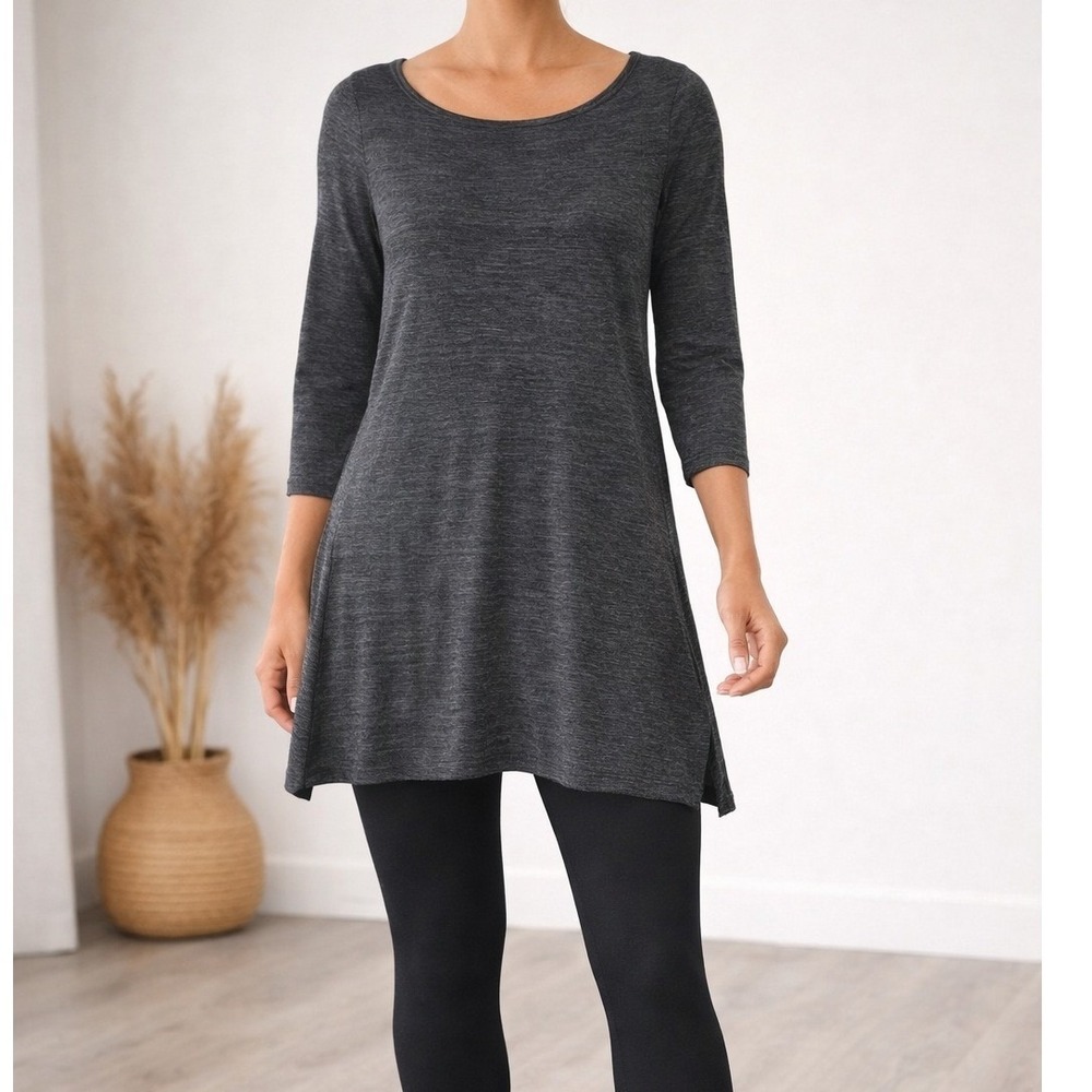 Eileen Fisher Charcoal Heathered Jersey Knit Tunic‎ Dress Viscose size Medium